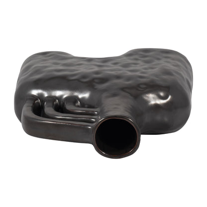 Cer, 12" Metallic Triple Handle Vase, Black - Decor Addict, LLC