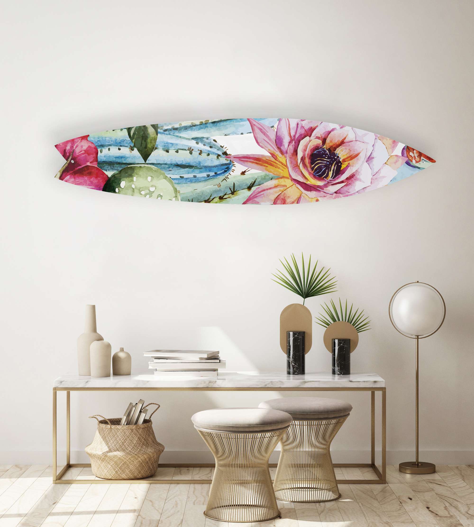 Cactus with Poppy Flowers Acrylic Surfboard Wall Art - Decor Addict, LLC