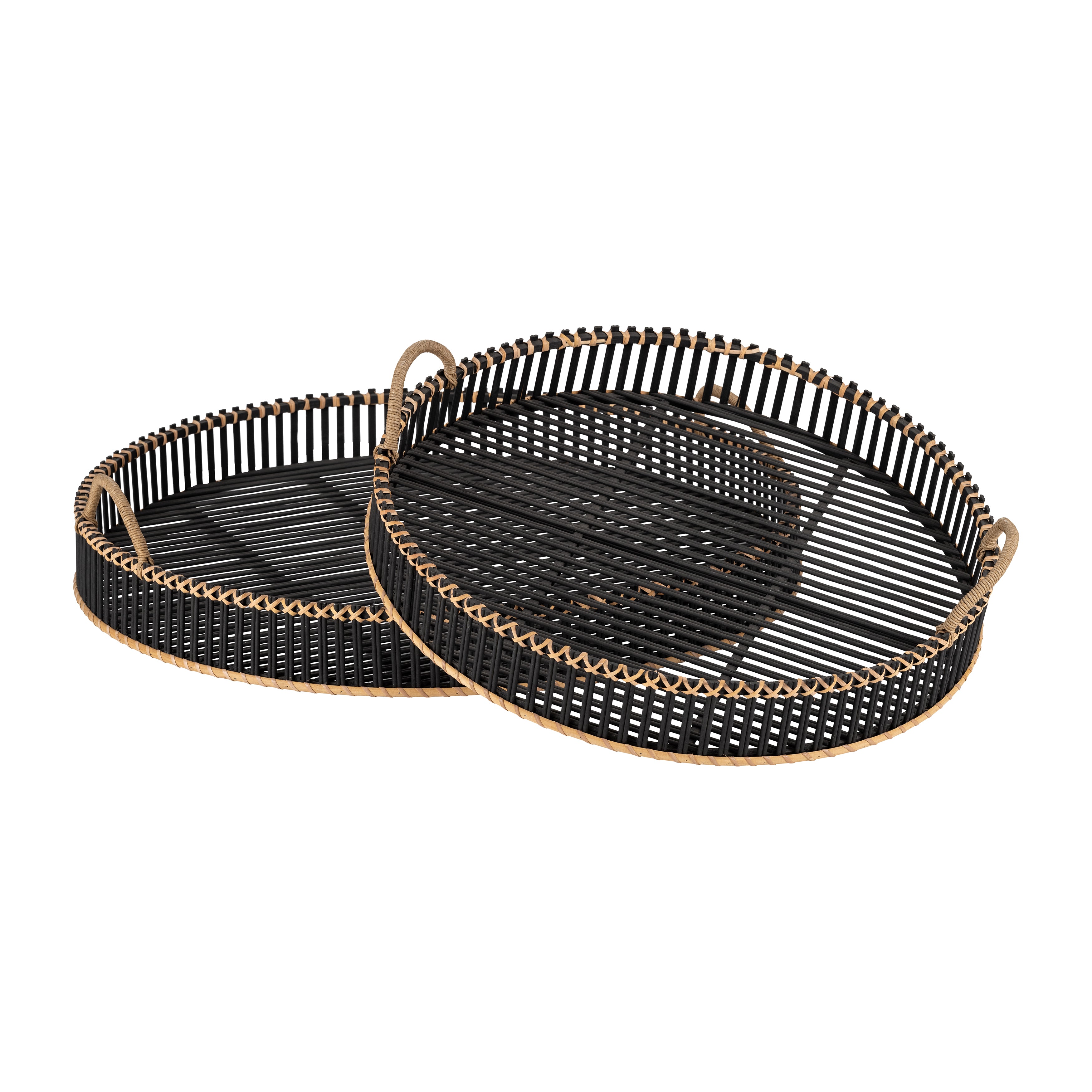 S/2 Bamboo 24/30" Round Trays, Black - Decor Addict, LLC