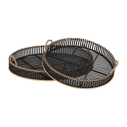 S/2 Bamboo 24/30" Round Trays, Black - Decor Addict, LLC