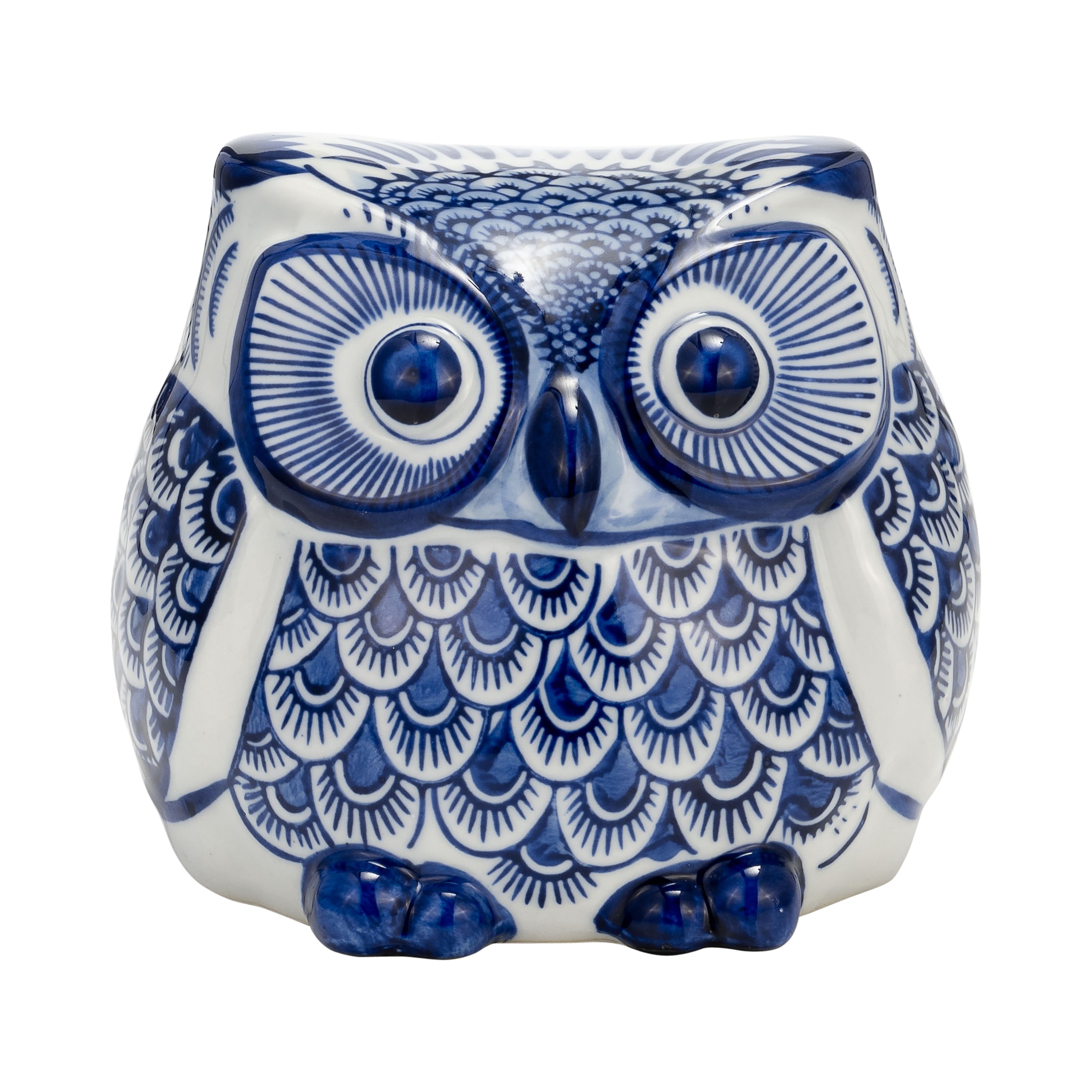 Cer, 5"h Chinoiserie Owl, Blue/white - Decor Addict, LLC