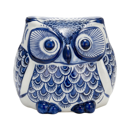 Cer, 5"h Chinoiserie Owl, Blue/white - Decor Addict, LLC