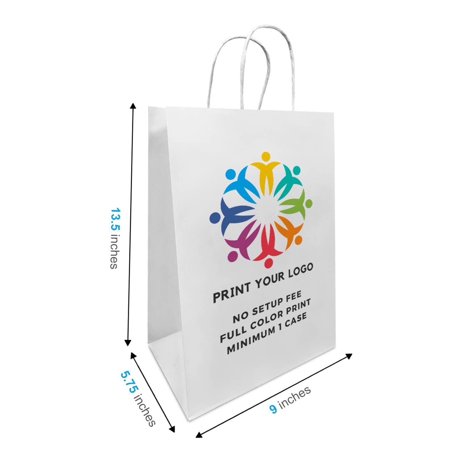 Custom Print 200pcs Bottle 9x5.75x13 White Paper Bags: 200 bags - $0.74/pc / 1 side print (front)
