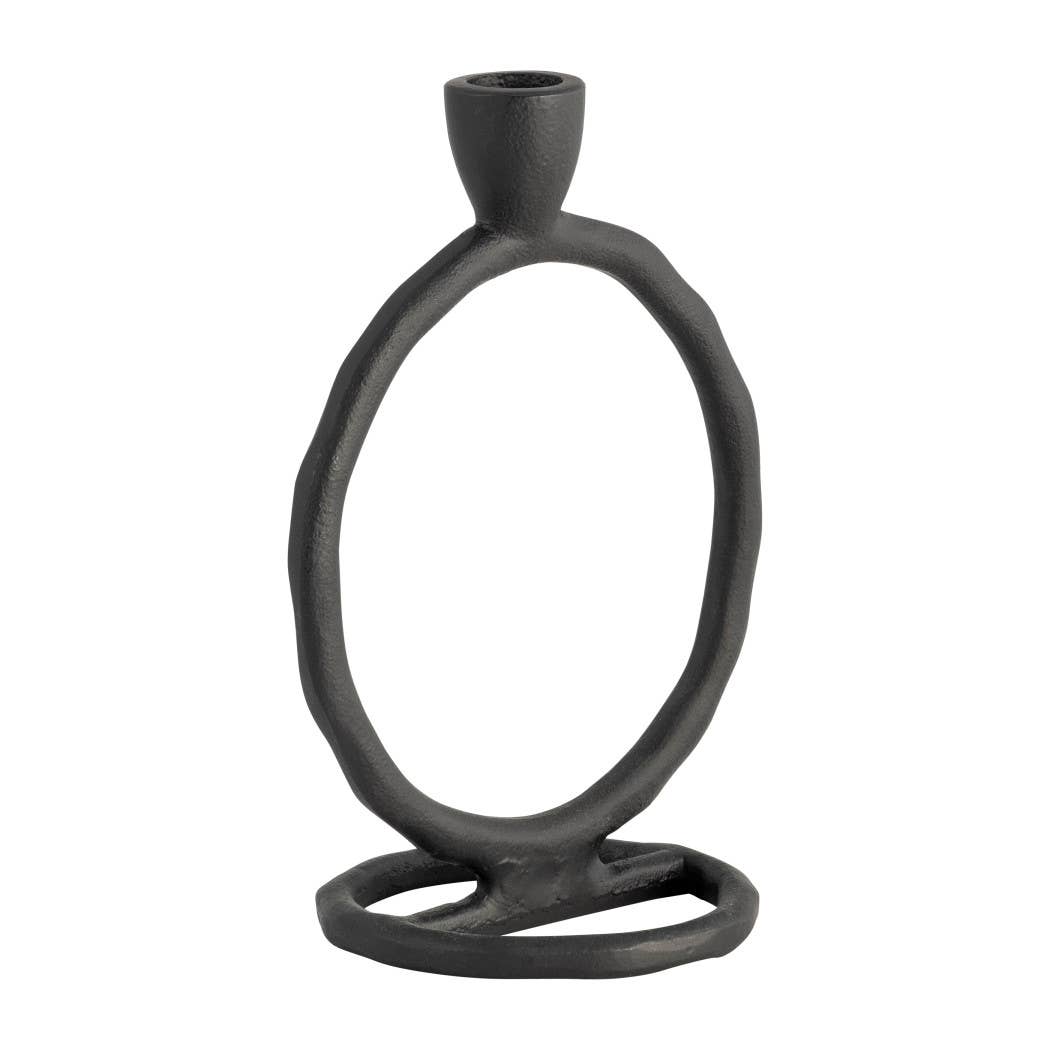 Metal Round Ring Taper Candle Holder - Black, 8 in.