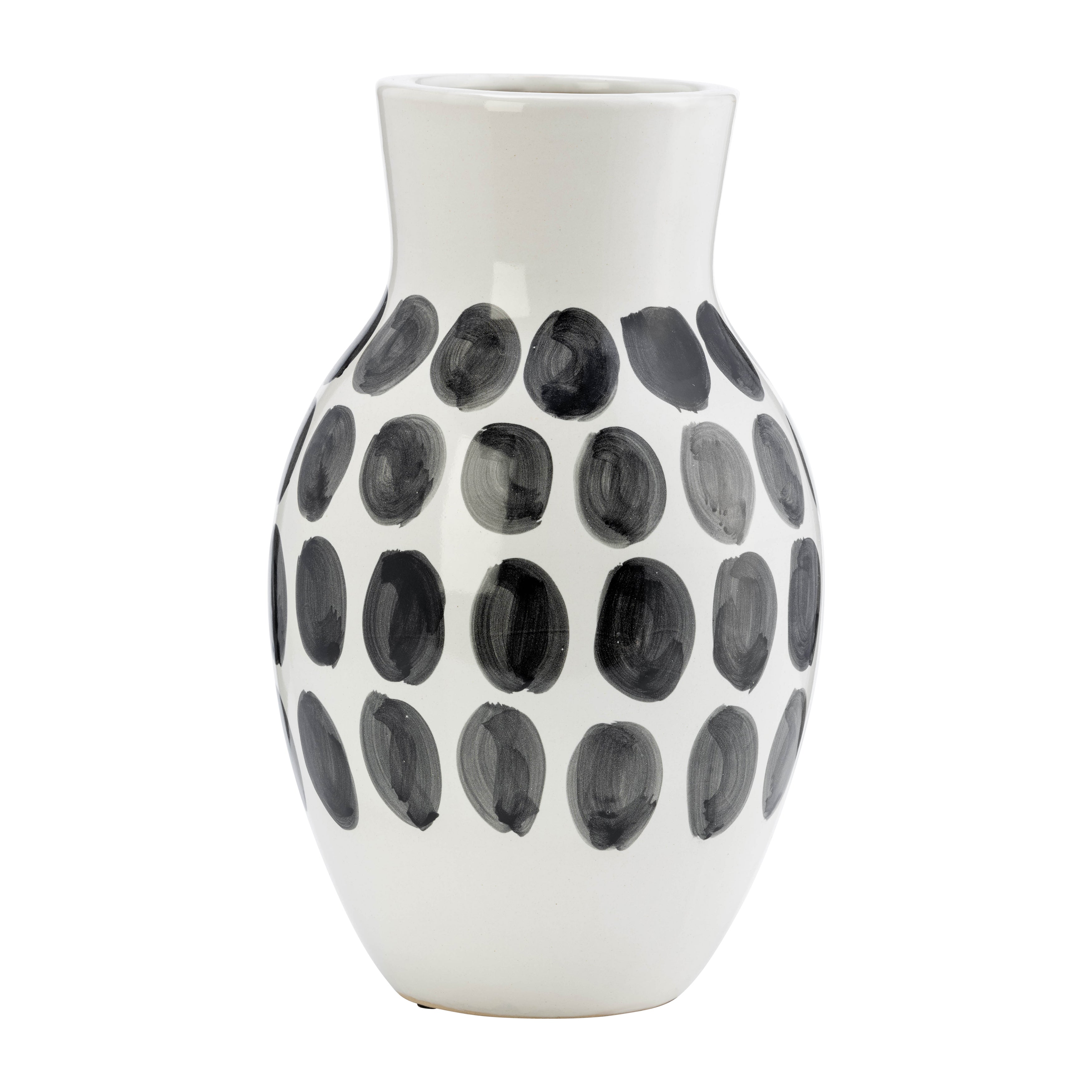 Cer, 10"h Blk Polk-a-dot Flower Vase, White - Decor Addict, LLC