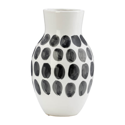Cer, 10"h Blk Polk-a-dot Flower Vase, White - Decor Addict, LLC