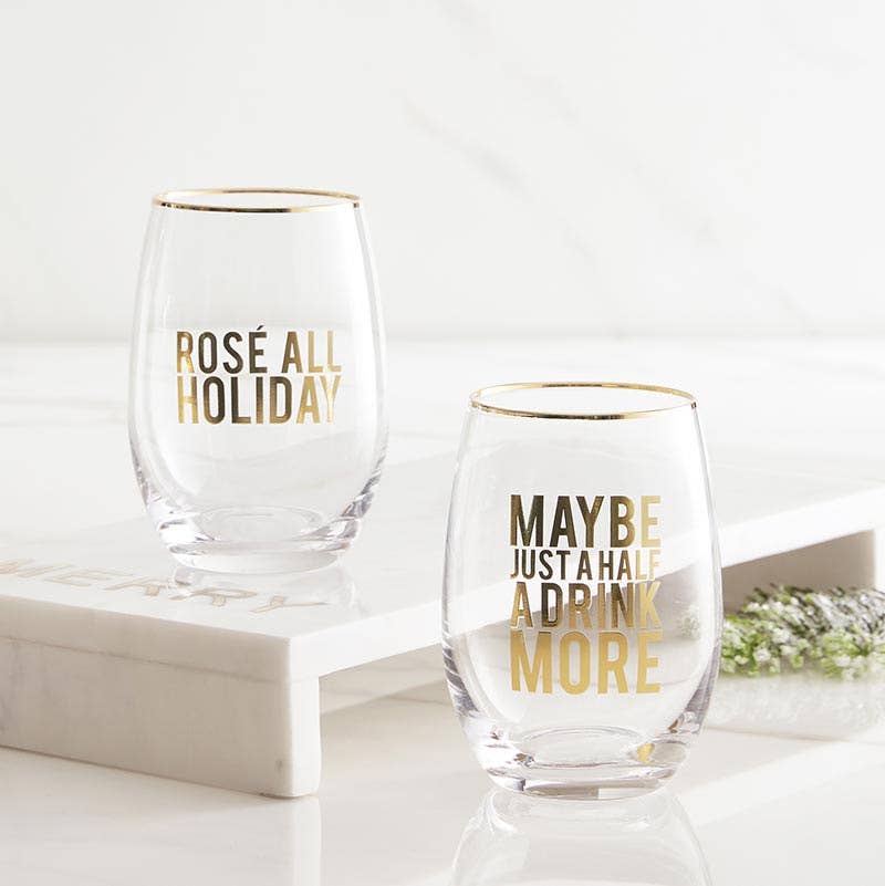 Stemless Wine Glass - Rose all Holiday - Decor Addict, LLC