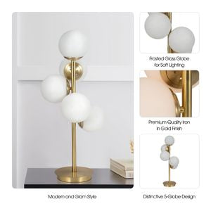 26" Frosted Globe Glass Table Lamp, Gold