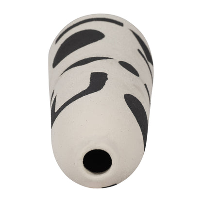 Ivory/Black 15 in. Ceramic Round Abstract Funky Vase - Decor Addict, LLC
