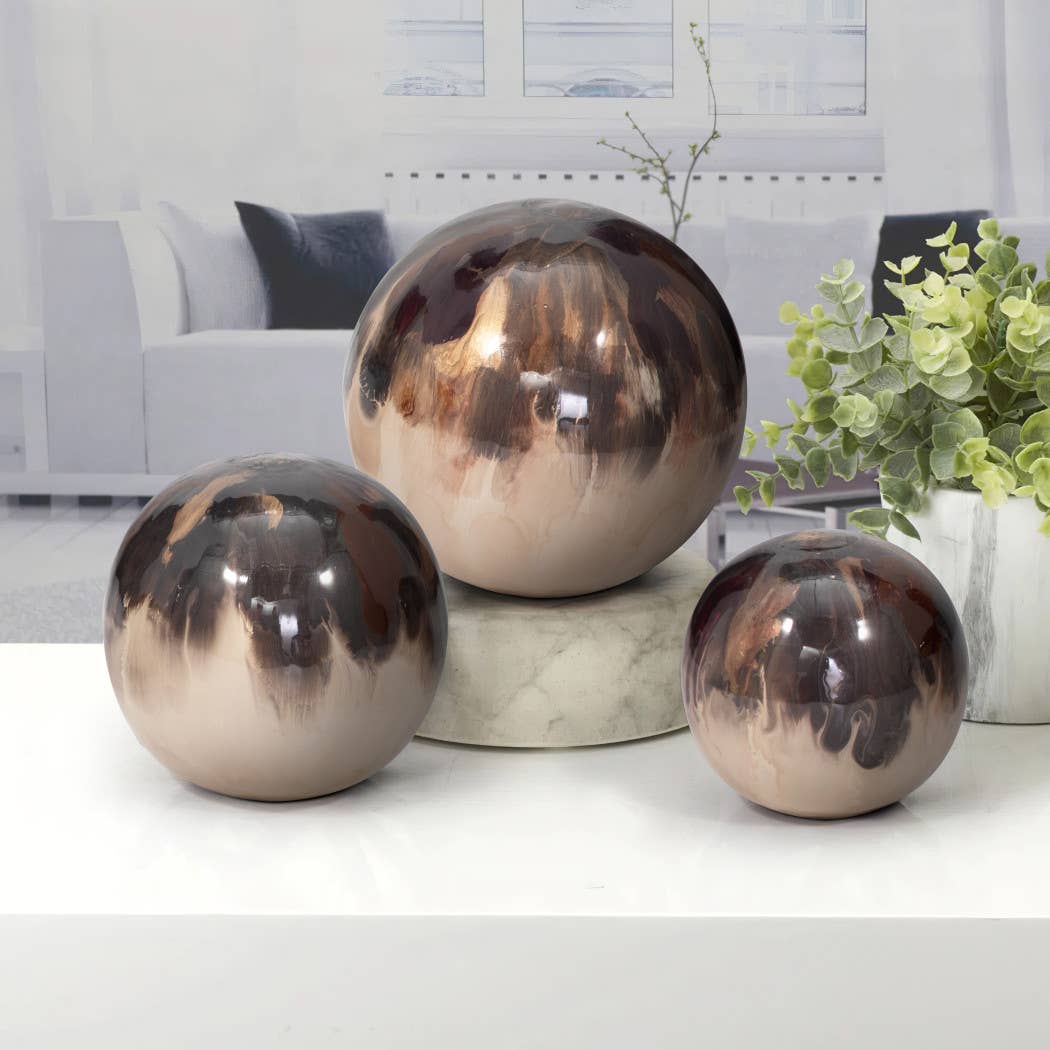 Metal Modern Abstract Sphere Set of 3 - Ivory, 4/5/6 in.