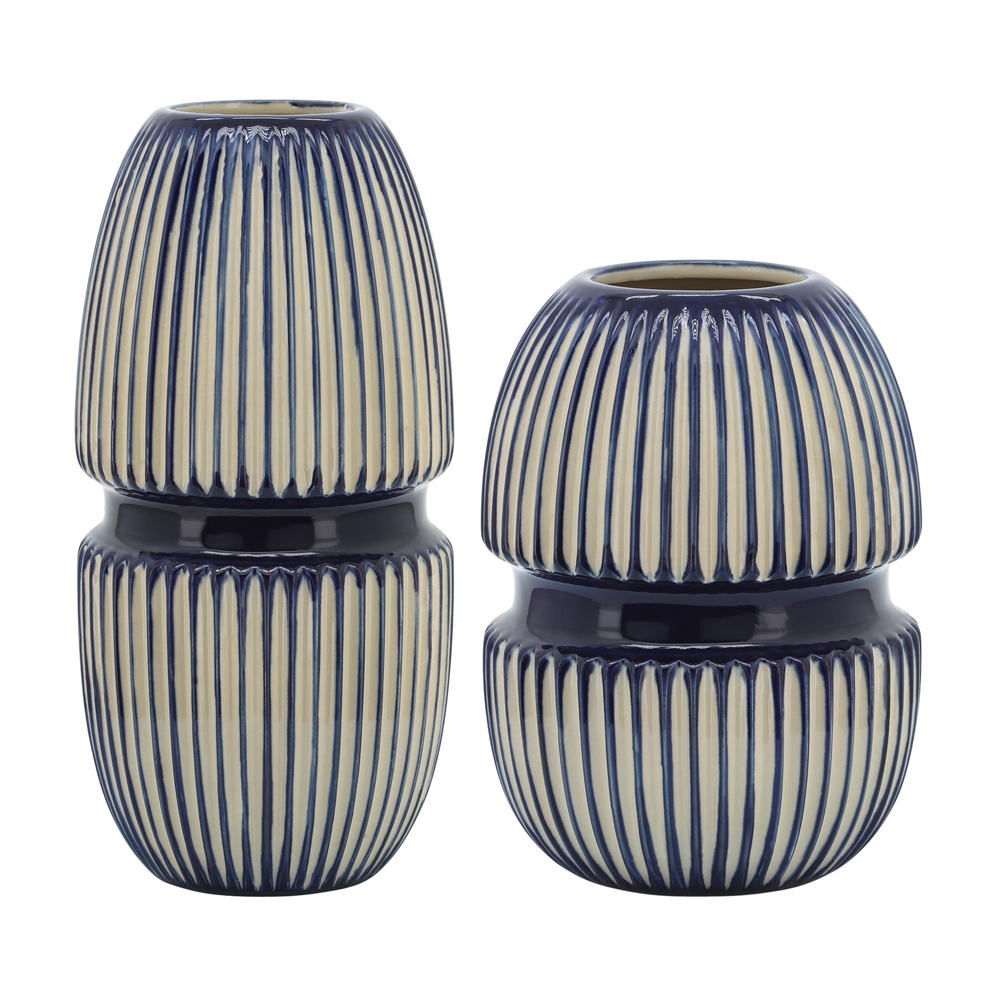 Cer, 12" Round Mallet Vase, Blue - Decor Addict, LLC