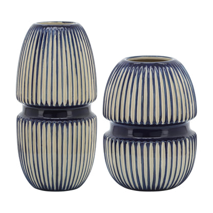 Cer, 12" Round Mallet Vase, Blue - Decor Addict, LLC