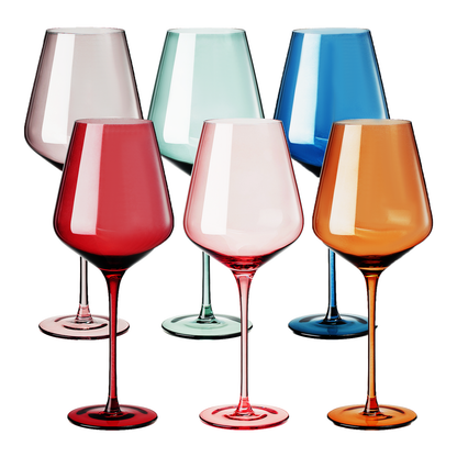 Colored Crystal Wine Glasses Set of 6, Large 18oz Glassware - Decor Addict, LLC