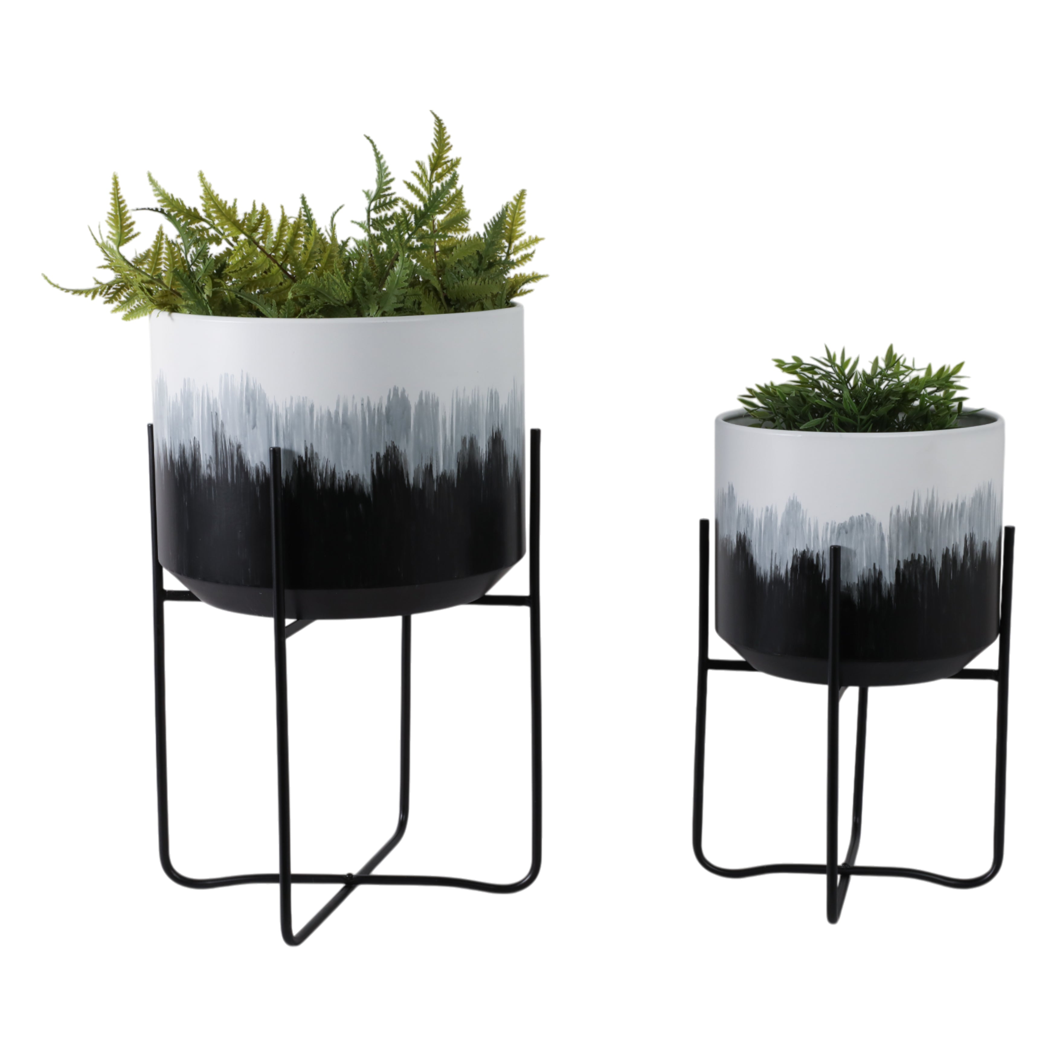 S/2 19/23" Brush Strokes Metal Planters On Stands, - Decor Addict, LLC