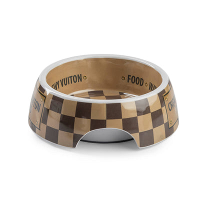 Checker Chewy Vuiton Bowl - 3 Sizes!! Dog Bowls: Medium - Decor Addict, LLC