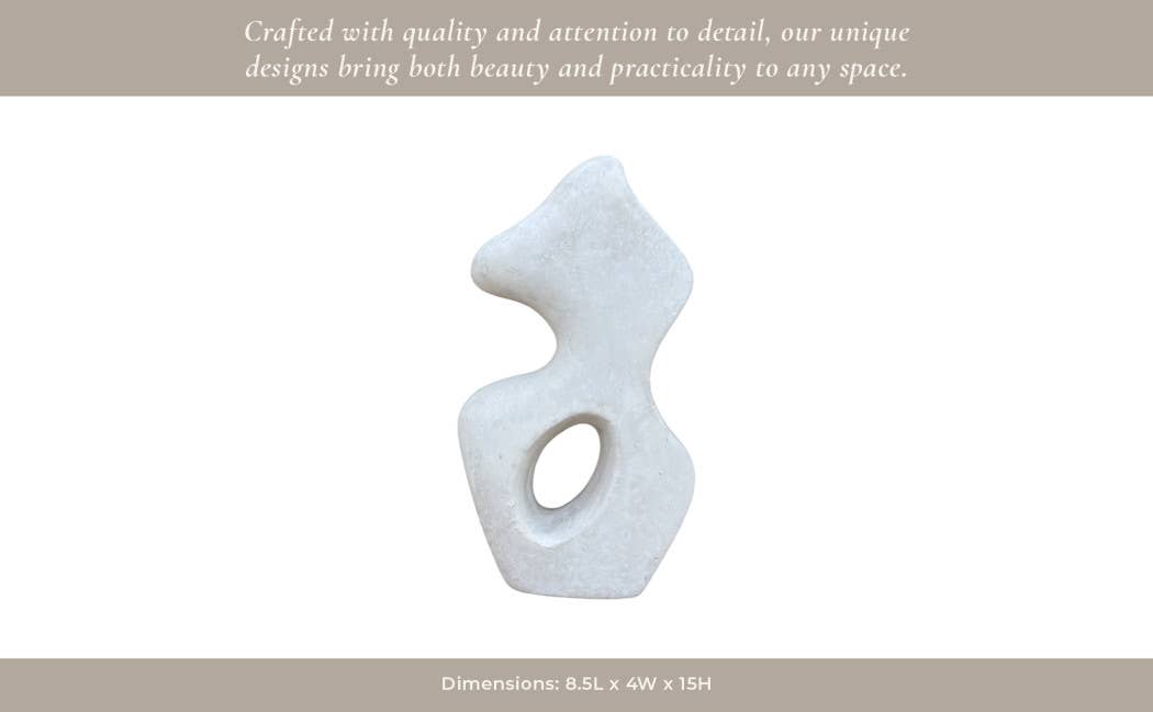 Ceramic Modern Curved Squiggle Sculpture - White, 15 in. - Decor Addict, LLC