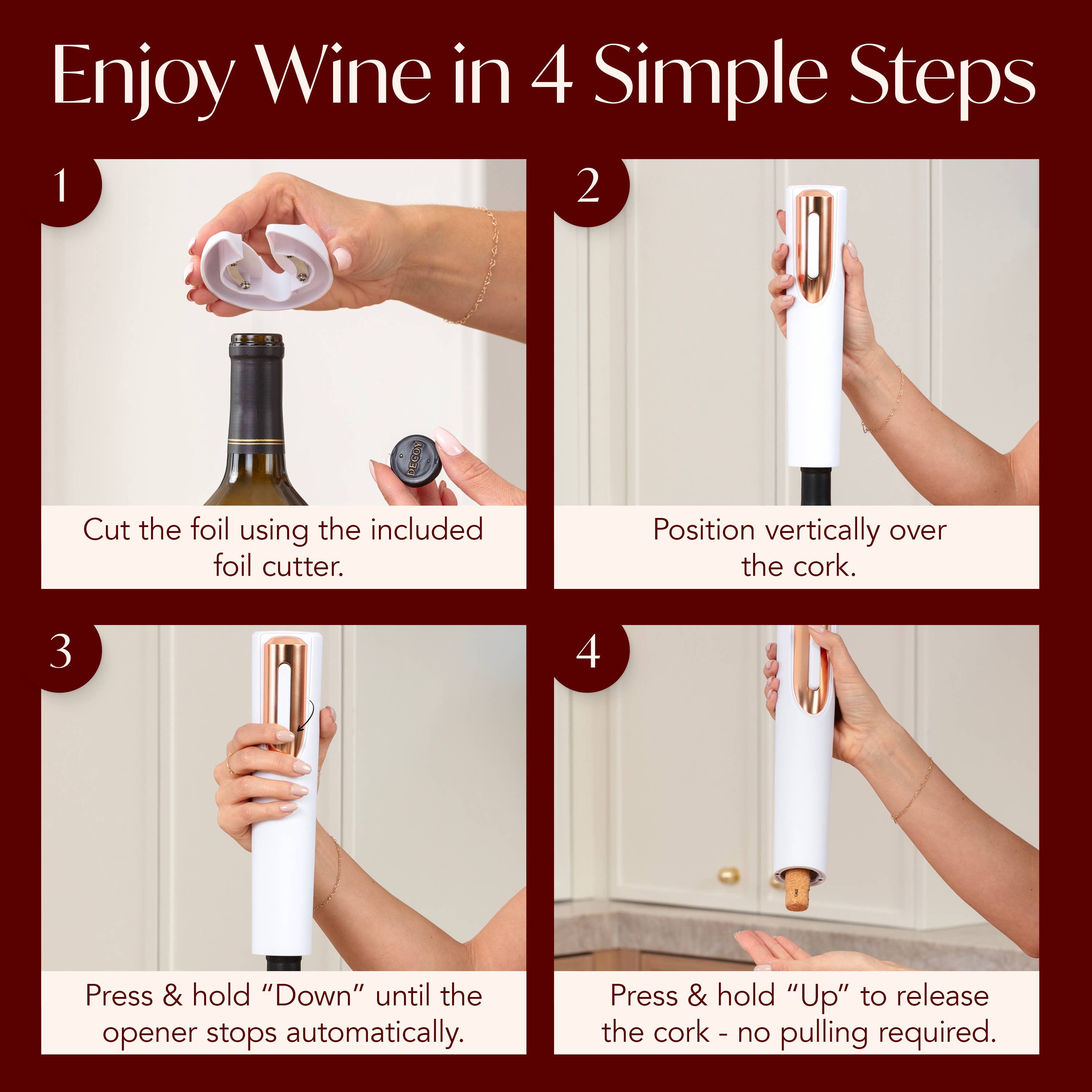 Vin Fresco Electric Wine Opener, Battery-Powered Corkscrew: Black & Silver - Decor Addict, LLC