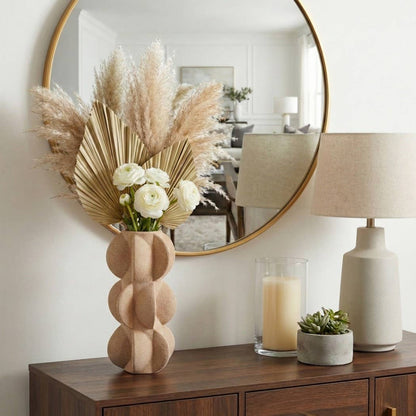 Decorative Vase - Tan Ceramic 3D Printed Textured, 11 in. - Decor Addict, LLC