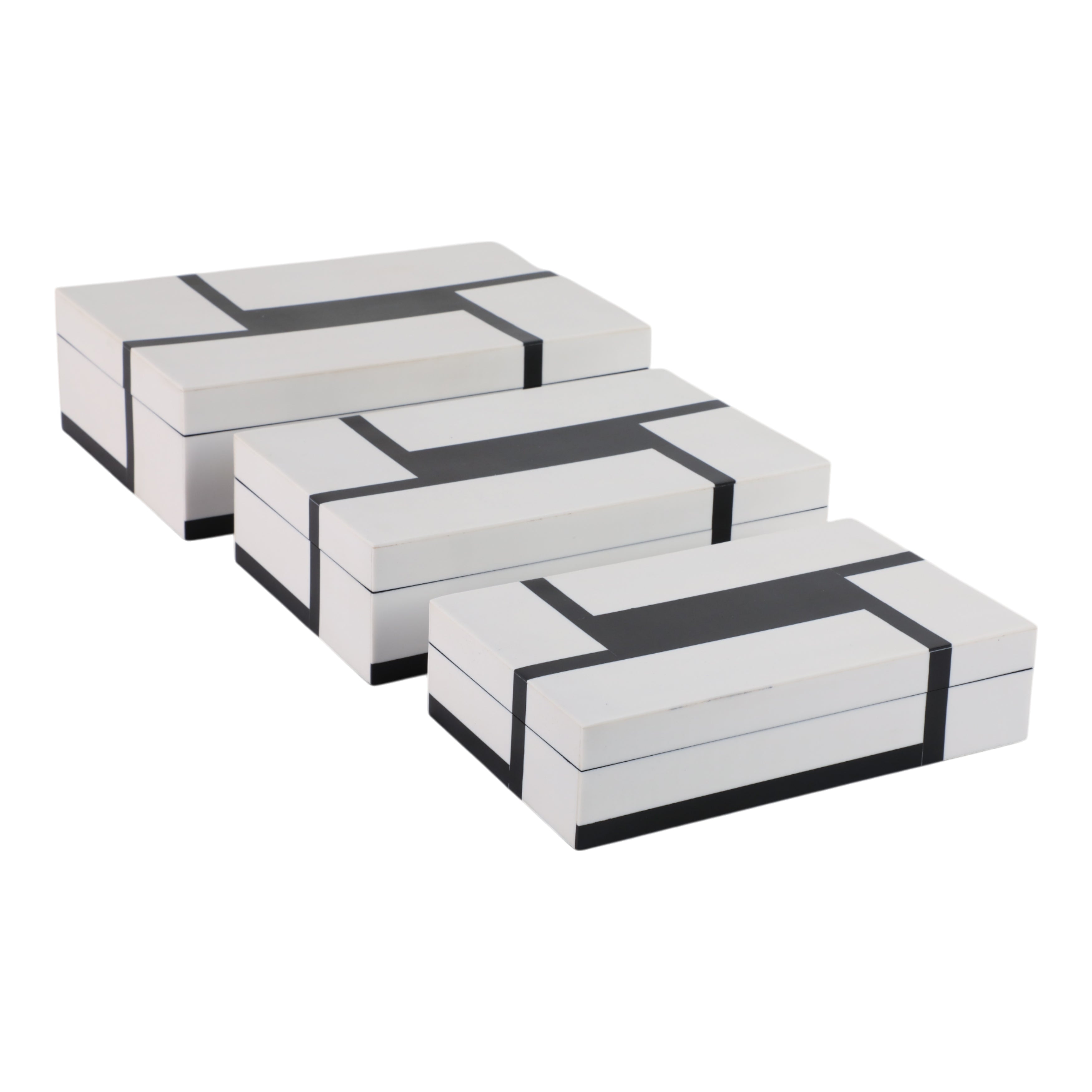 S/3 10/11/12" Bold Lines Design Boxes, White/black - Decor Addict, LLC