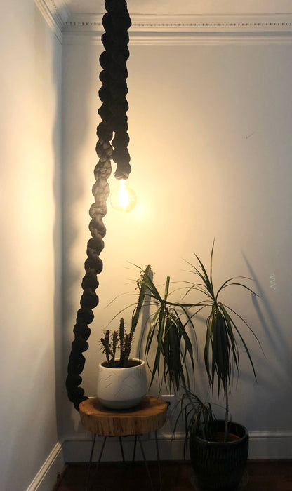 15ft Macrame Pendant Light -  Thick Black - Decor Addict, LLC