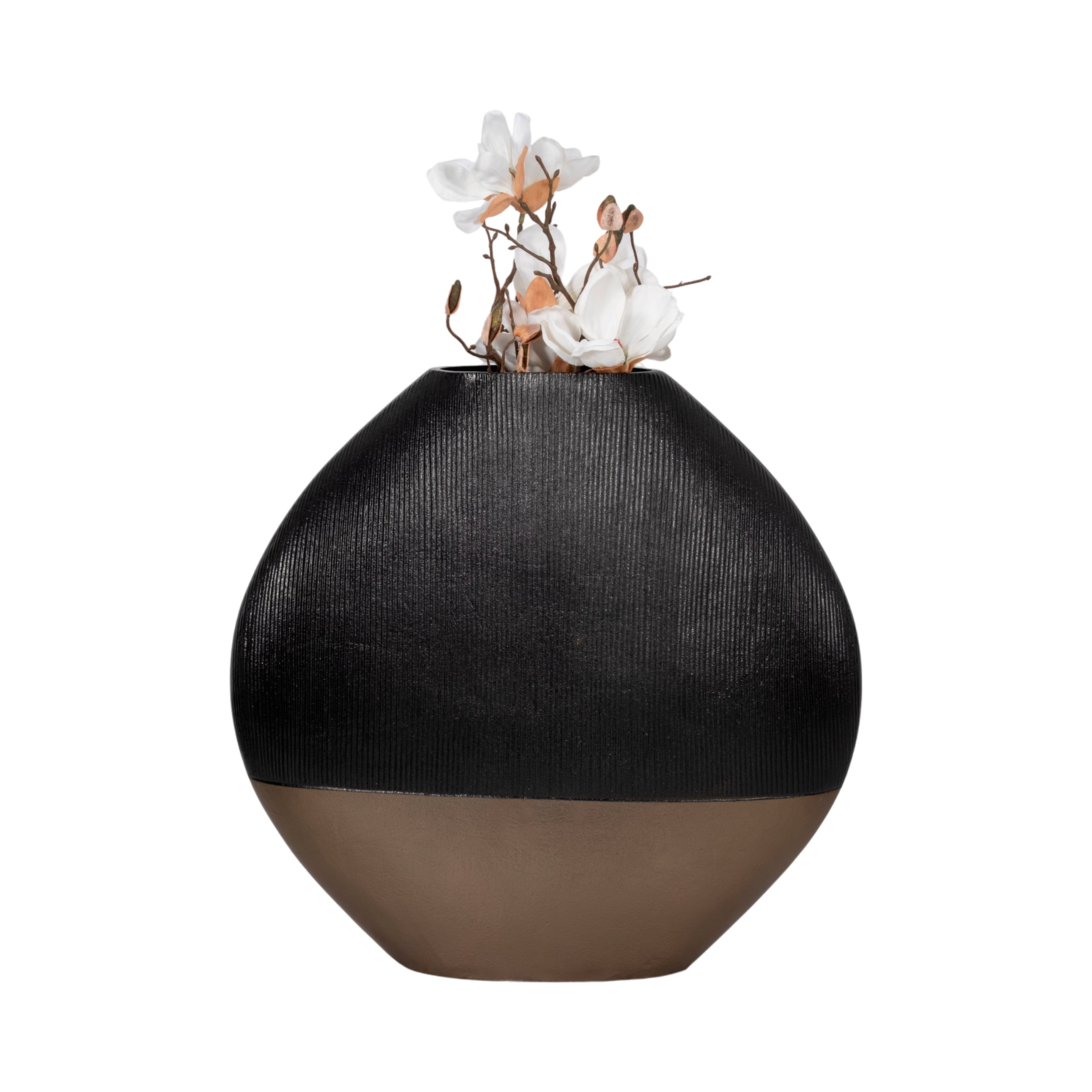 22" Color Block Round Vase, Black/brass Antique - Decor Addict, LLC