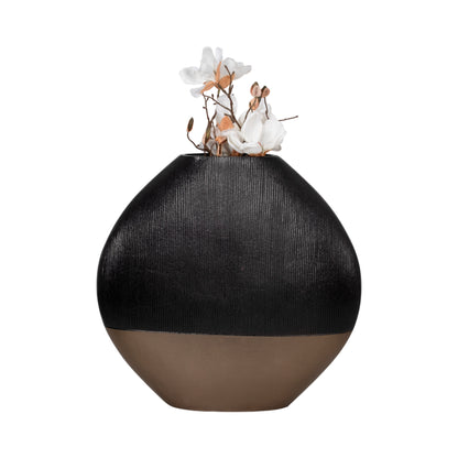 22" Color Block Round Vase, Black/brass Antique - Decor Addict, LLC