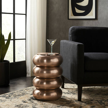 Side Table - Gold Metal Narrow Bold Rounded Drum, 20 in. - Decor Addict, LLC