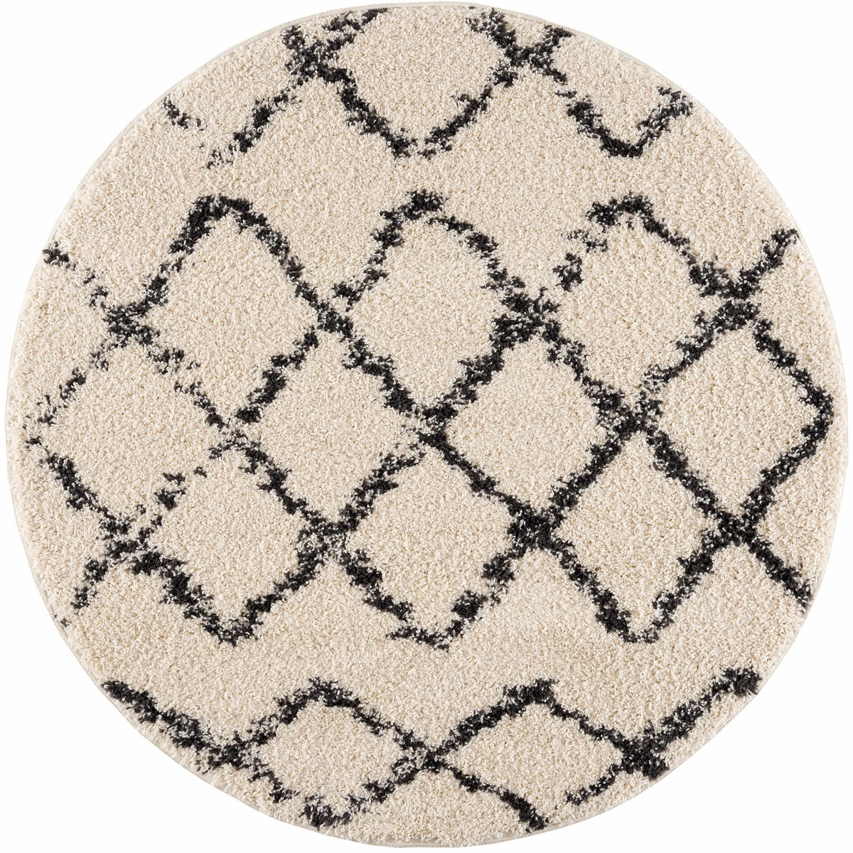 Wallagrass Beige/Black Trellis Tassel Shag - Decor Addict, LLC