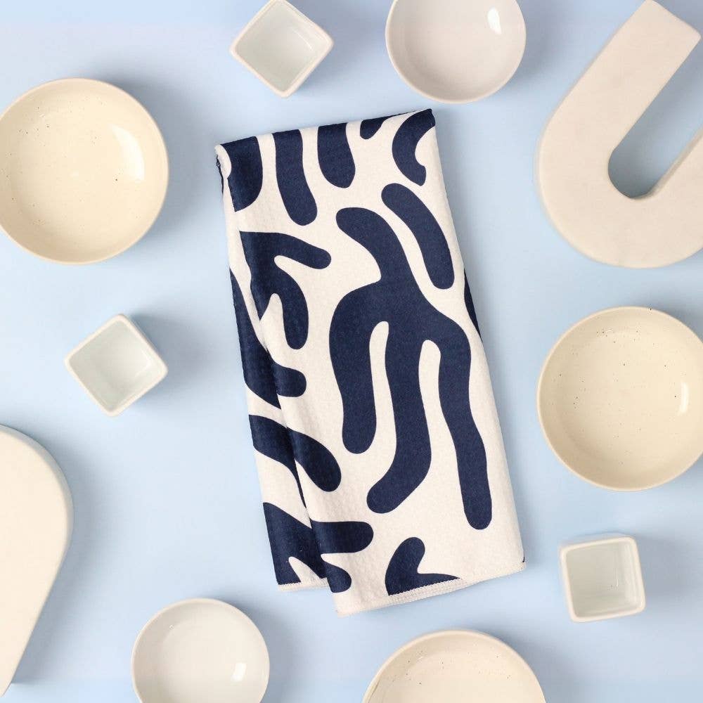 Navy Blue Coral Dish Towel - 16''x24'' - Decor Addict, LLC