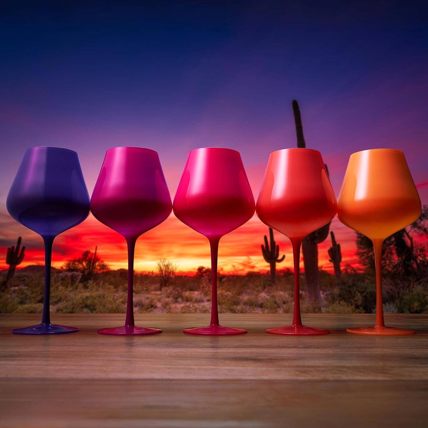 Southwest Sunset Large Colored Wine Glass| Set of 5 | 20 oz - Decor Addict, LLC
