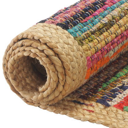 Multicolored Geometric Jute Bordered Accent Rug, 2' x 3': Multi/Tan - Decor Addict, LLC