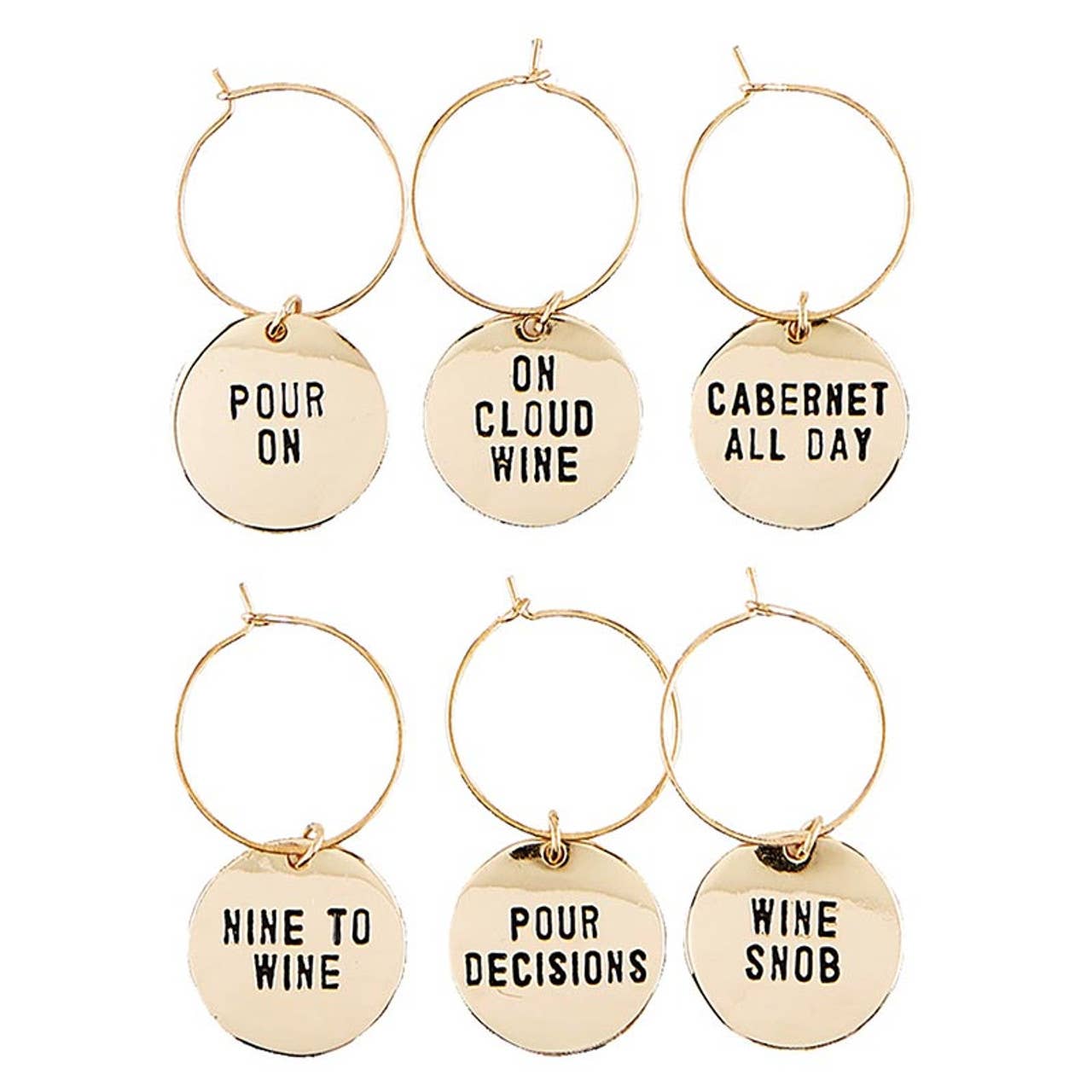 Gold Wine Charms in Pine Box - Wine Tasting Daily: Spot Clean Only / Wood, Stainless Steel, Zinc Alloy - Decor Addict, LLC