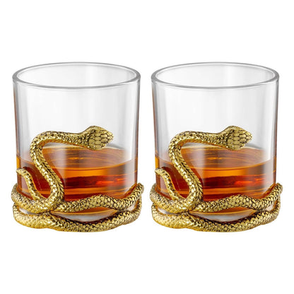 Snake Serpent Whiskey Glasses - 2 Glass Set Gold Design - Decor Addict, LLC