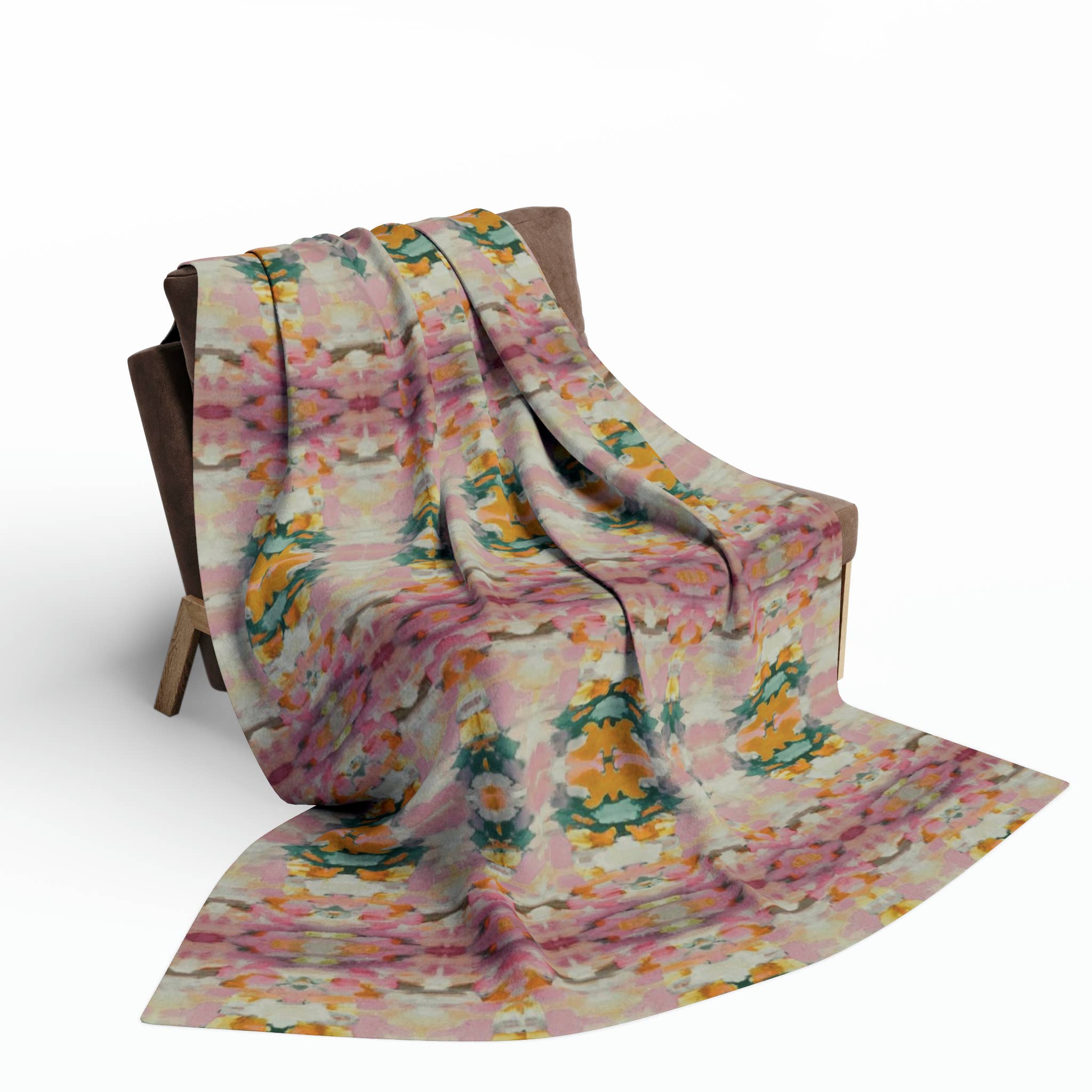 Layla 60x80” Sherpa Blanket Mauve Pink Green Gold Beige - Decor Addict, LLC