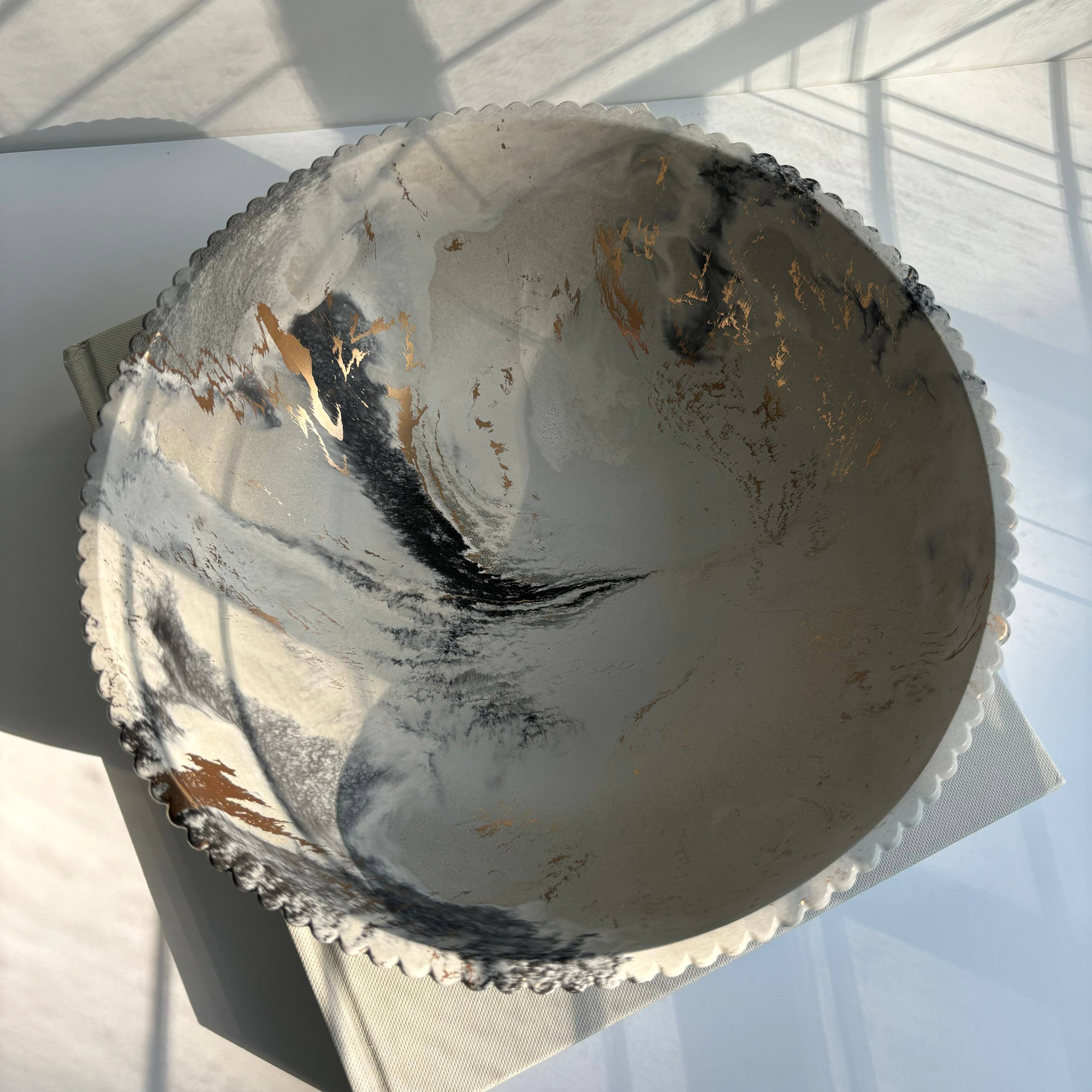 Temis- Fluted Bowl: Tan Fusion Marble - Decor Addict, LLC