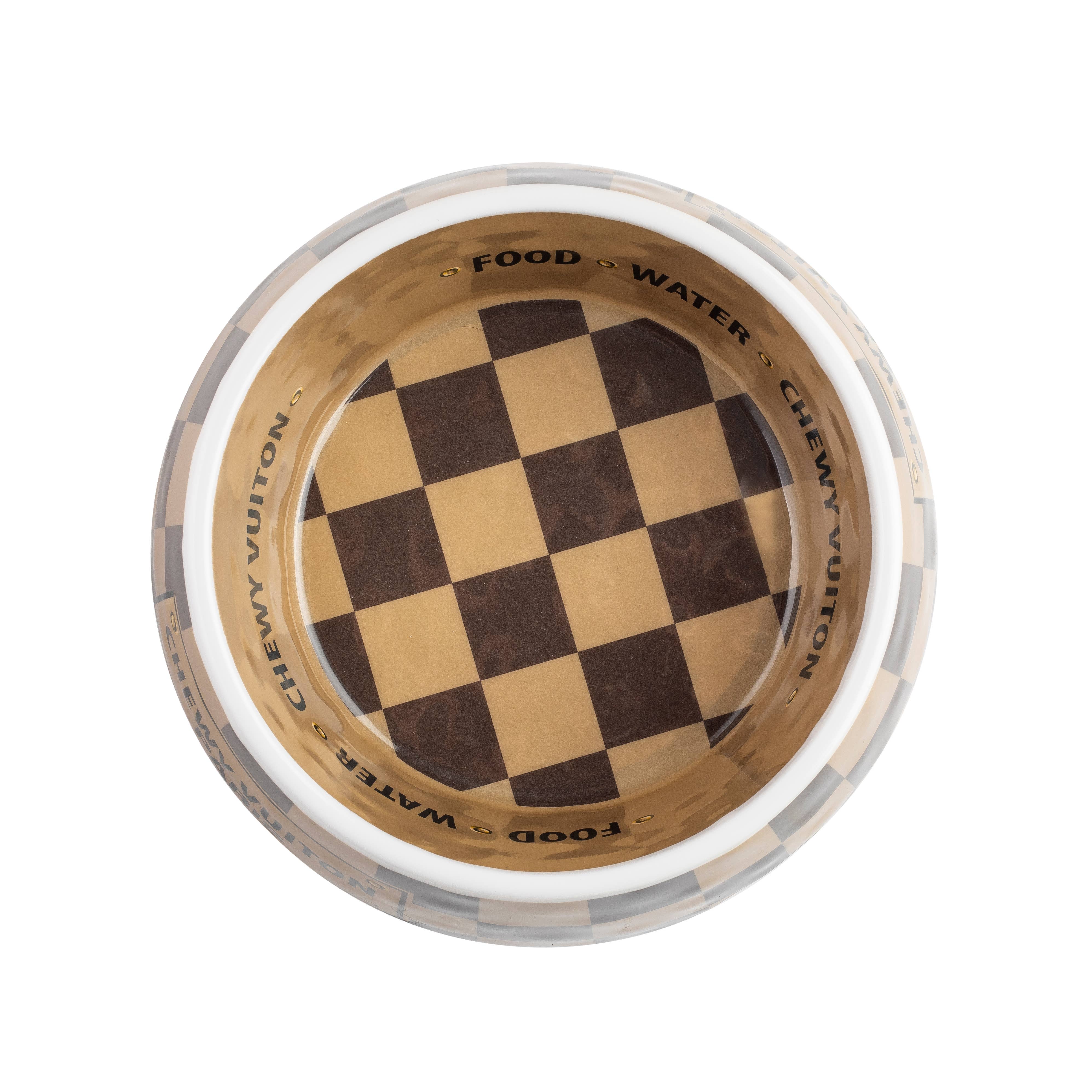 Checker Chewy Vuiton Bowl - 3 Sizes!! Dog Bowls: Medium - Decor Addict, LLC
