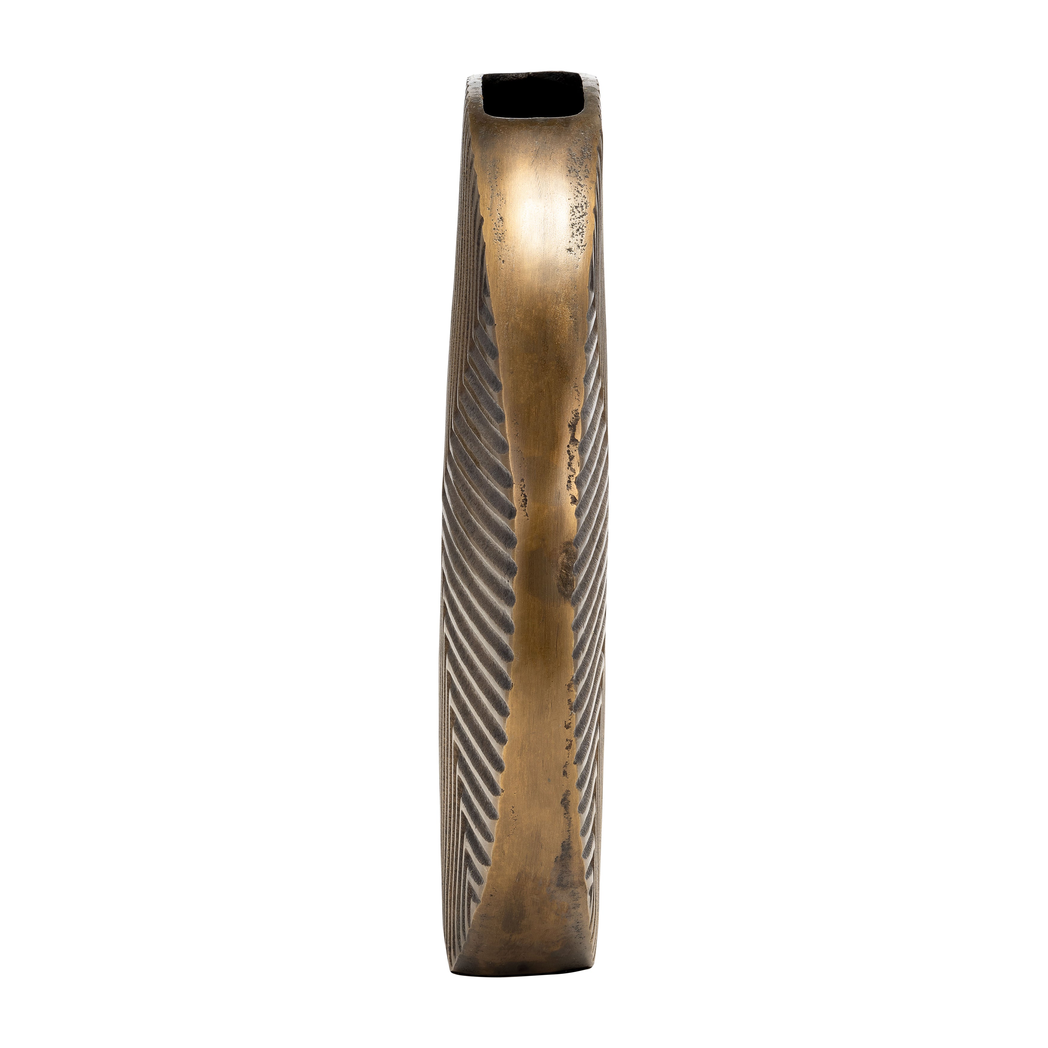 Metal, 13"h Round Ribbed Vase, Brass Antique - Decor Addict, LLC