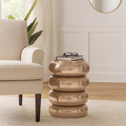 Side Table - Gold Metal Narrow Bold Rounded Drum, 20 in. - Decor Addict, LLC