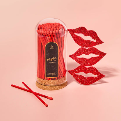 Ruby Red Wooden Matchsticks in Glass Corked Dome - Decor Addict, LLC