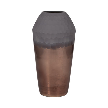 Glass, 14" 2-tone Hand-cut Vase, Metallic - Decor Addict, LLC