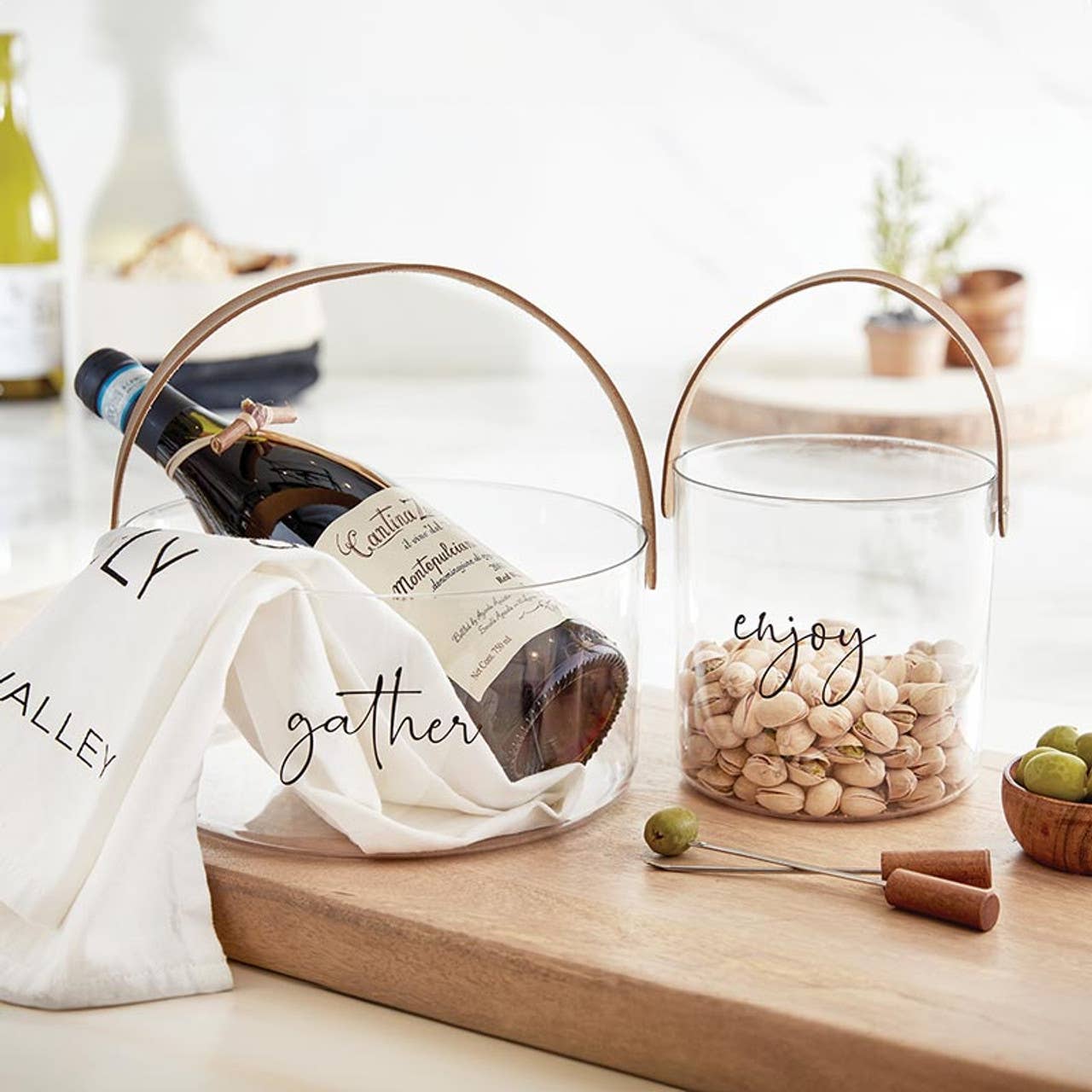 Acrylic Ice Bucket - Enjoy: Hand Wash Only / Acrylic, PU Leather - Decor Addict, LLC