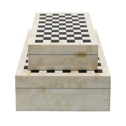 Resin S/2 Checkered Boxes, Black/white - Decor Addict, LLC