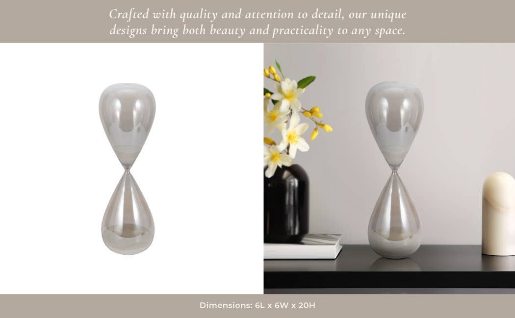 Glass Small Teardrop Silhouette Hourglass - Grey, 20 in. - Decor Addict, LLC