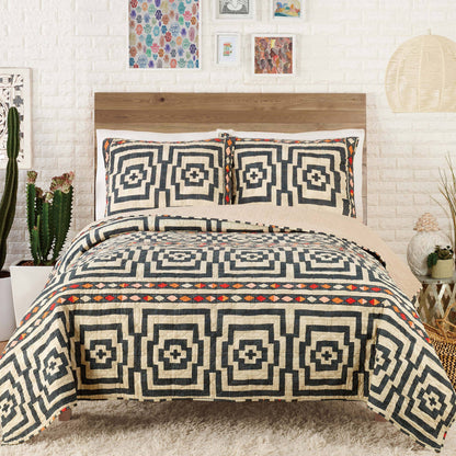Hypnotic Quilt Set (Black) - Jungalow: King - Decor Addict, LLC