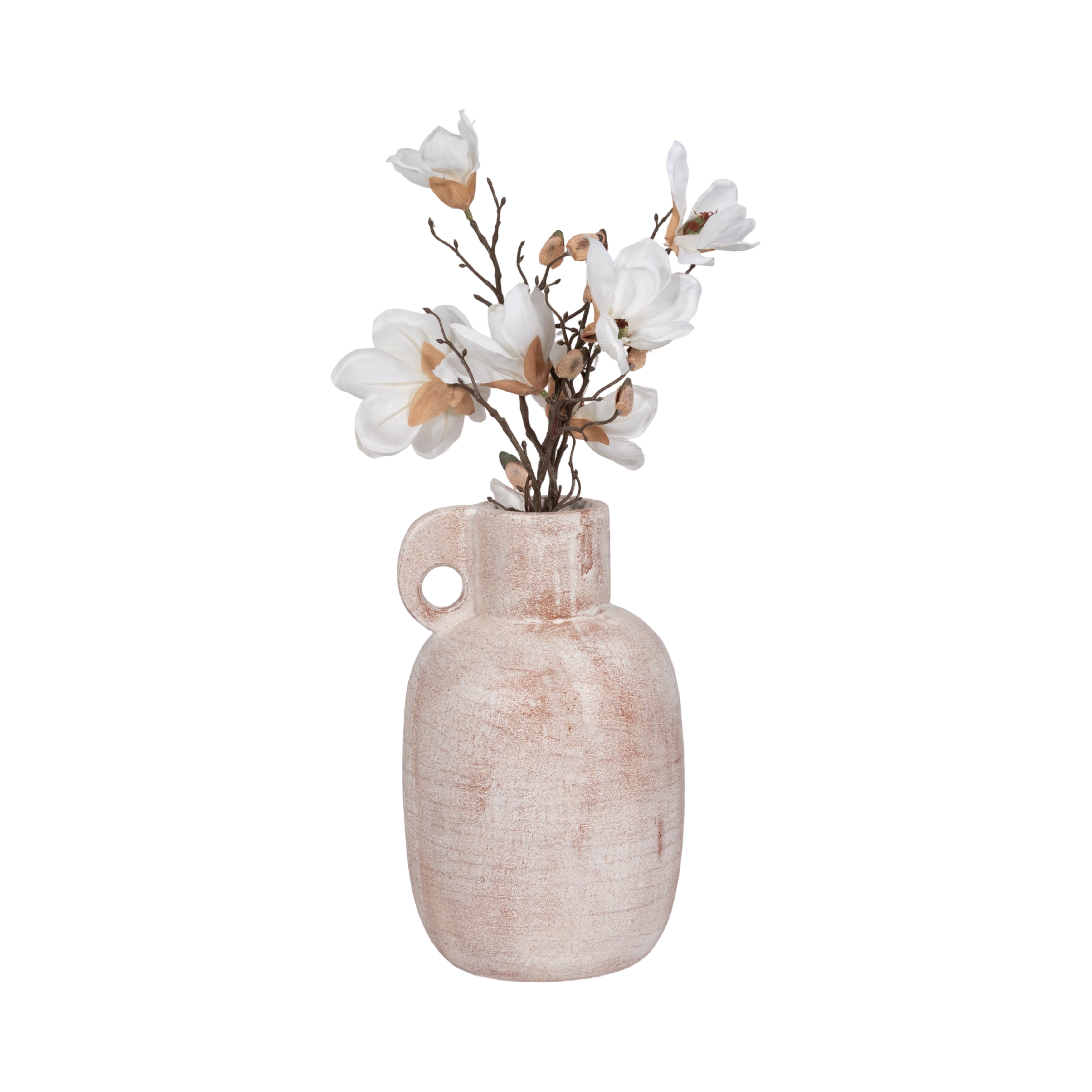 15" Modern Terracotta Jug Vase W/handle, Ivory - Decor Addict, LLC