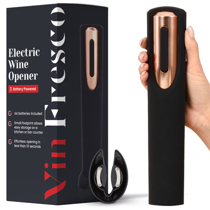 Vin Fresco Electric Wine Opener, Battery-Powered Corkscrew: Black & Silver - Decor Addict, LLC