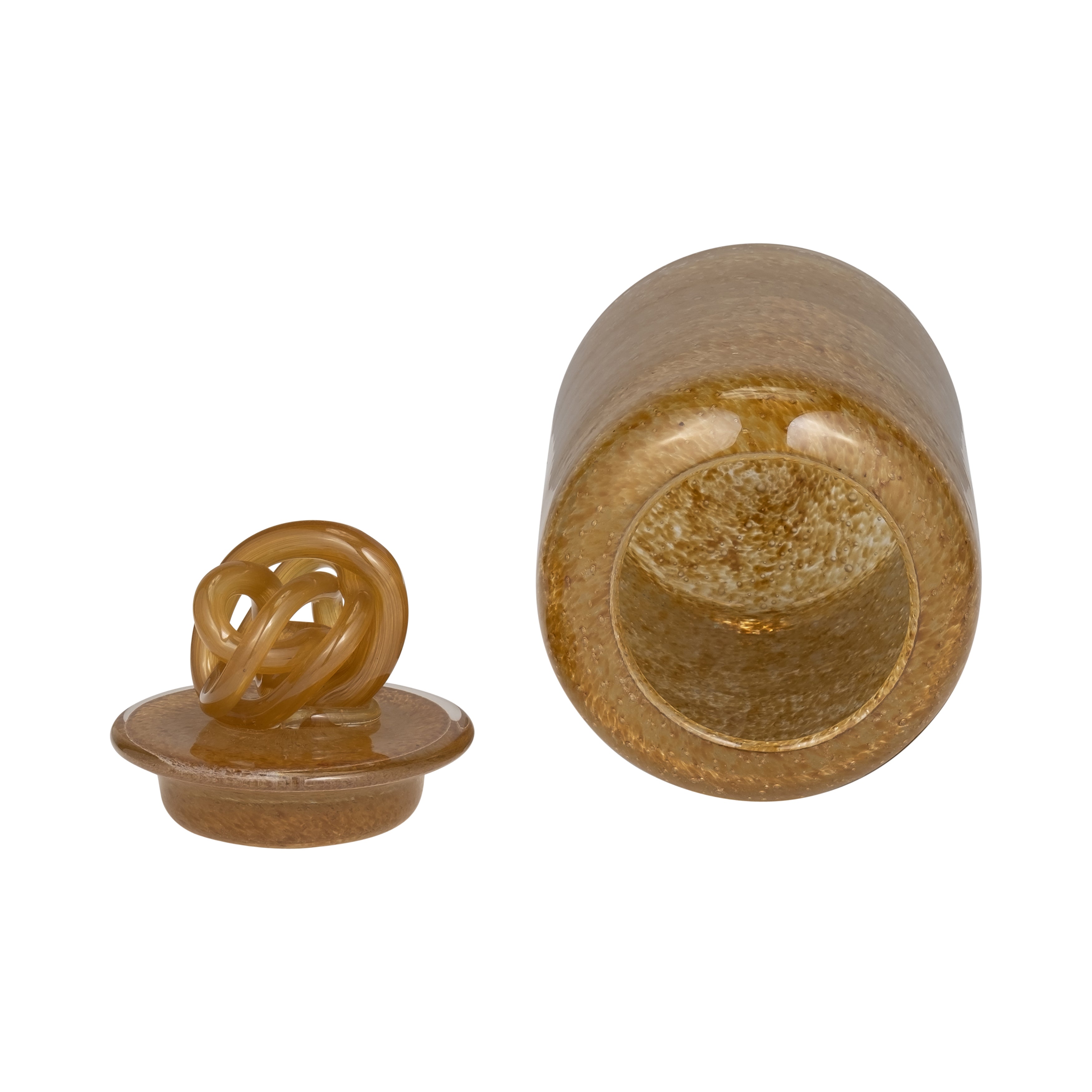 Glass, 10" Jar W/ Knot Lid Amber Bubble - Decor Addict, LLC