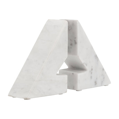 Bookends Set - White Marble Modern Right Triangle, 6 in. - Decor Addict, LLC