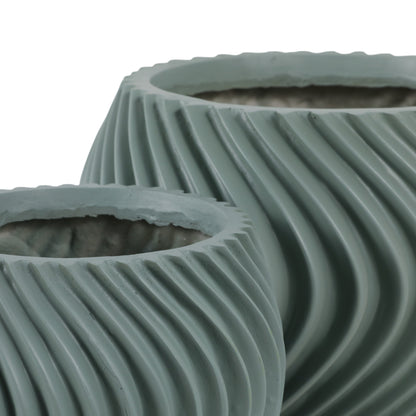 S/2 8/12" Curvy Lines Rounded Planter, Sage Green - Decor Addict, LLC