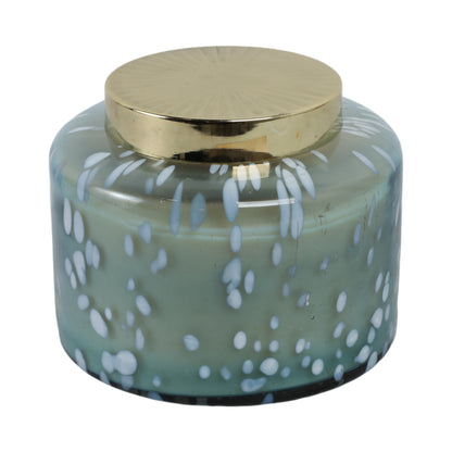 7" 71 Oz Jasmine Speckle Lidded Candle, Blue/gold - Decor Addict, LLC